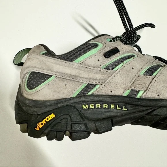 Merrell - Women's Moab 2 Waterproof Lace Up Hiking Shoe in Gray & Mint Green - Picture 9 of 9